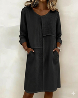 Taryn - Langarm-Shiftkleid mit Softtouch – Schwarz