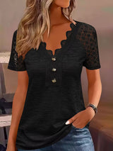 Stephanie | Leichtes schickes Spitzen T Shirt – Schwarz