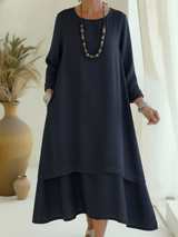 Sienna - langärmeliges Midi-Kleid mit weicher Haptik – Marineblau