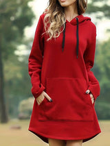 Damen-Lang Kapuzenpullover Kleider | Lässig – Rot