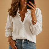 Damen Bluse | Rüschenakzent und komfortable Passform – Weiß