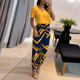 Zweiteiliges Set aus Damenbluse und gemusterter Hose – Yellow - Blau