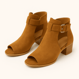 Liora - Orthopädische Damen-Stiefeletten mit Blockabsatz und Cut-Out – Braun