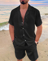 Elegantes Sommer-Set aus Leinen für Herren - Rommy – Schwarz