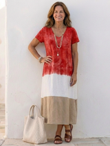 Eleonora | Damen Farbblock V-Ausschnitt Midi Kleid – Rot