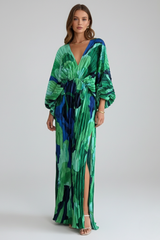 Eleonore | Damen Wickel Maxikleid V-Ausschnitt Langarm – Grün