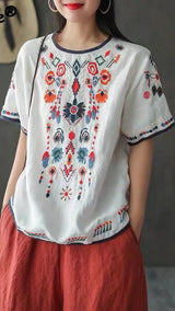 Nivelle – Bestickte Leinenbluse – Weiß