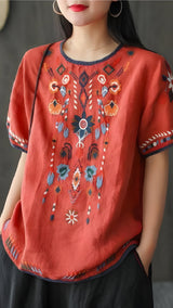 Ginevra | Bestickte, lose ethnische Bluse – Rot