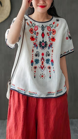 Ginevra | Bestickte, lose ethnische Bluse – Weiß
