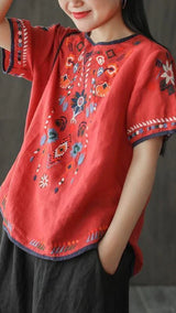 Nivelle – Bestickte Leinenbluse – Rot