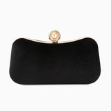 Elise | Samt-Clutch mit Perlenverschluss & Gold-Details – Elegante Abendtasche für Damen – Schwarz