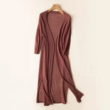 Elsbeth | Damen Langer Cardigan Offen Maxi Strickjacke – Kaffee