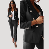 Elske | Damen Zweireiher Blazer Hosenanzug Set – Schwarz