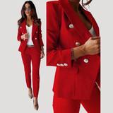 Elske | Damen Zweireiher Blazer Hosenanzug Set – Rot