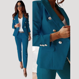 Elske | Damen Zweireiher Blazer Hosenanzug Set – Blau