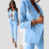 Elske | Damen Zweireiher Blazer Hosenanzug Set – Hellblau