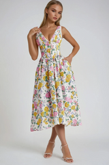 Soraya | Elegantes Sommer Kleid – Gelb geblümt