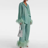 Claudia | Damen Glitzer Abendkleid Set Federärmel – Glitzer Set Federärmel 2026 – Vert Clair