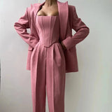 Vera | Damen 3-Teiliges Tailliertes Set Oberteil Rock Blazer – Business Set 2026 – Rosa