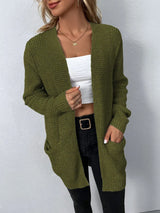 Uliana - elegante lange damen-strickjacke mit v-ausschnitt – Grün
