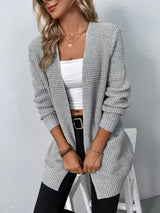 Uliana - elegante lange damen-strickjacke mit v-ausschnitt – Grau