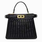 Estelle | Elegante geflochtene Handtasche mit Drehverschluss & goldenen Details – Schwarz