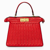 Estelle | Elegante geflochtene Handtasche mit Drehverschluss & goldenen Details – Rot