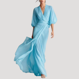 Estelle | Damen Wickel Maxikleid mit 3/4 Ärmeln – Blau