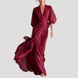 Estelle | Damen Wickel Maxikleid mit 3/4 Ärmeln – Burgunder