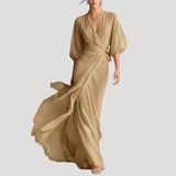 Estelle | Damen Wickel Maxikleid mit 3/4 Ärmeln – Beige
