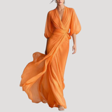 Estelle | Damen Wickel Maxikleid mit 3/4 Ärmeln – Orange
