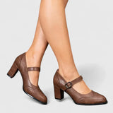 Evangelyn | Damen Mary Jane Pumps mit Blockabsatz – Braun