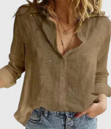 Evelina | Damen Blumendruck V-Ausschnitt Langarm Bluse – Braun