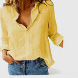 Evelina | Damen Blumendruck V-Ausschnitt Langarm Bluse – Gelb