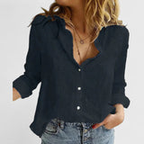 Evelina | Damen Blumendruck V-Ausschnitt Langarm Bluse – Schwarz