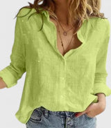 Evelina | Damen Blumendruck V-Ausschnitt Langarm Bluse – Grün