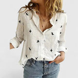 Evelina | Damen Blumendruck V-Ausschnitt Langarm Bluse – Weiß 2