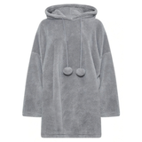Eveline | Damen Grau Hoodie Kleid für Große Größen mit Teddy und Kapuze im Oversize Stil – Grau