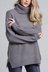 Damen Lässige Grobstrickpullover | Rollkragen – Grau