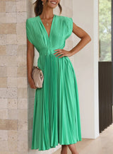 Cordelia - Solides Kurzarm-Maxikleid – Grün