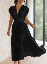 Cordelia - Solides Kurzarm-Maxikleid – Schwarz