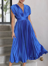 Cordelia - Solides Kurzarm-Maxikleid – Blau