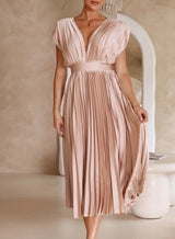 Cordelia - Solides Kurzarm-Maxikleid – Sekt