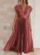 Cordelia - Solides Kurzarm-Maxikleid – Schokolade