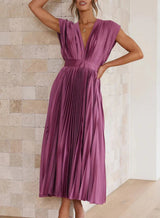 Cordelia - Solides Kurzarm-Maxikleid – Lila