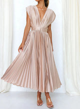 Cordelia - Solides Kurzarm-Maxikleid – Rosa