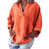 Francie – Leinenbluse mit V-Ausschnitt – Orange