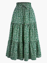 Damenrock mit Smockbund Eleganter Alltagsstil Midi Volantrock – Grün