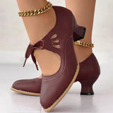 Zydrune - Vintage Leder Pumps Mit Hohem Absatz – Rot
