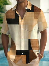 Boucher - Kurzarm Hemd Im Vintage Stil Mit Geometrischem Muster Und Knopfleiste – Khaki